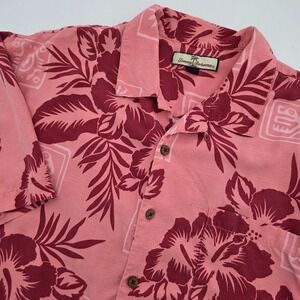 Tommy Bahama Mens Large Pink Silk Hibiscus Floral Tropical Camp Shirt